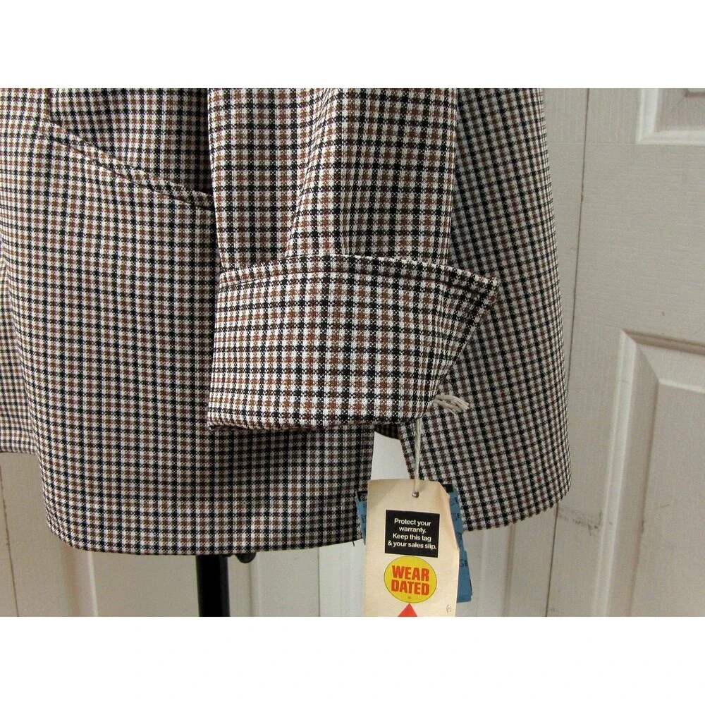 Vintage 70s Brown Plaid Check Jacket Ample Togs California Macys Size 42 NWT